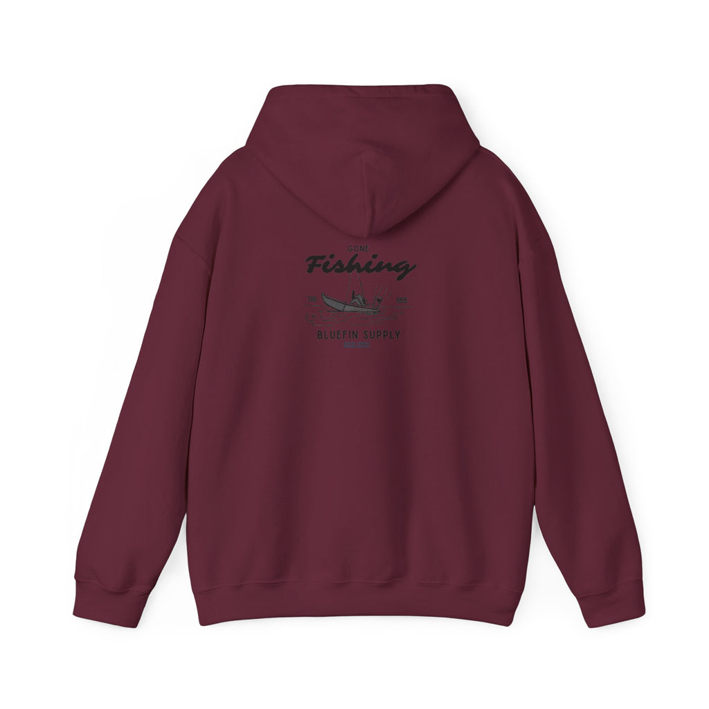 Fishing Graphic Hoodie — 'Gone Fishing' Boat & Fish Back Print