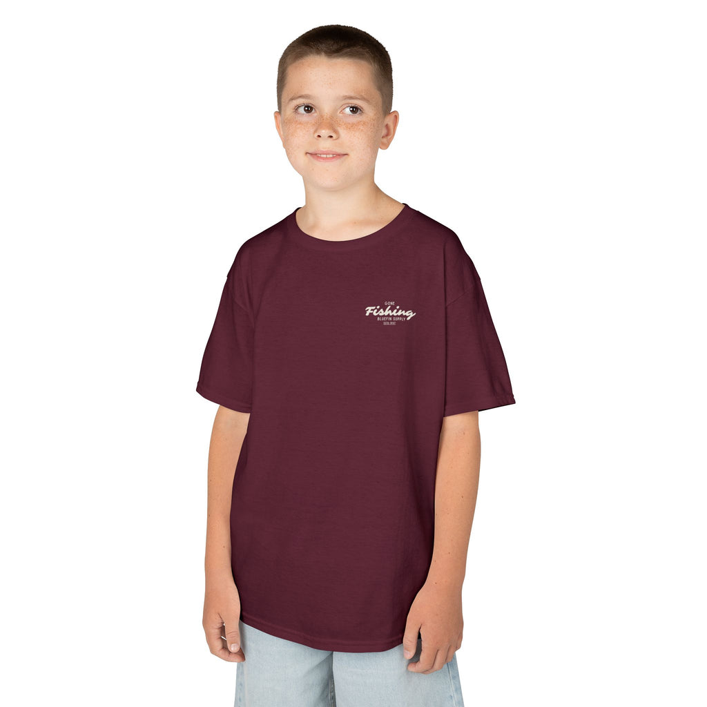 Kids Fishing Tee — "Gone Fishing" Boat Graphic Kids Shirt