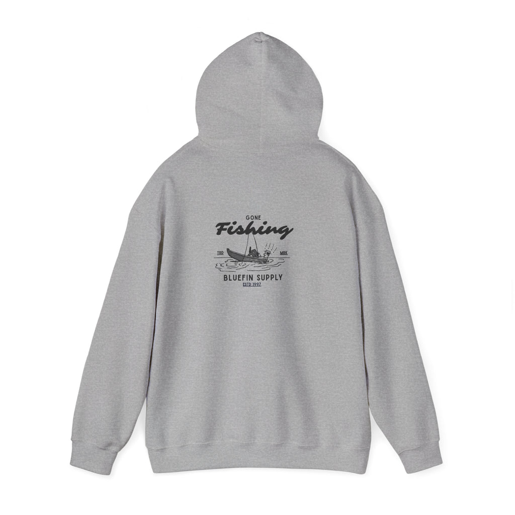 Fishing Graphic Hoodie — 'Gone Fishing' Boat & Fish Back Print