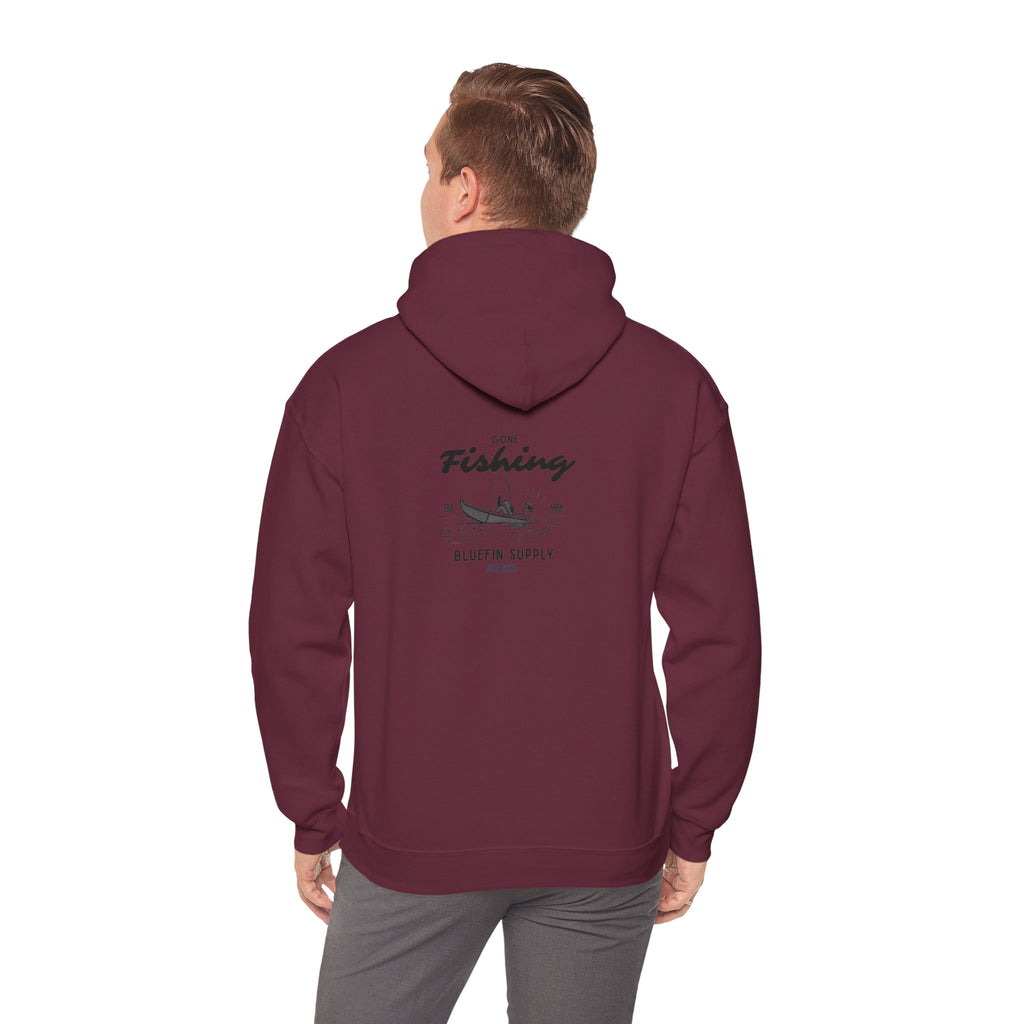 Fishing Graphic Hoodie — 'Gone Fishing' Boat & Fish Back Print