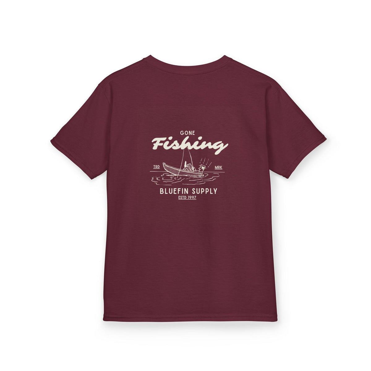 Kids Fishing Tee — "Gone Fishing" Boat Graphic Kids Shirt