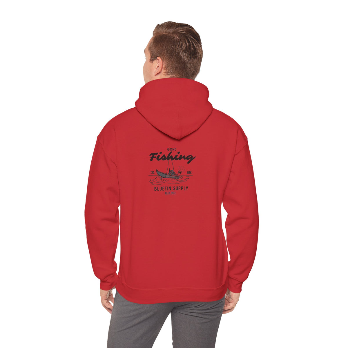 Fishing Graphic Hoodie — 'Gone Fishing' Boat & Fish Back Print