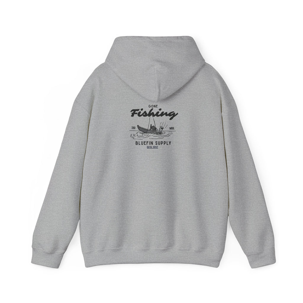 Fishing Graphic Hoodie — 'Gone Fishing' Boat & Fish Back Print