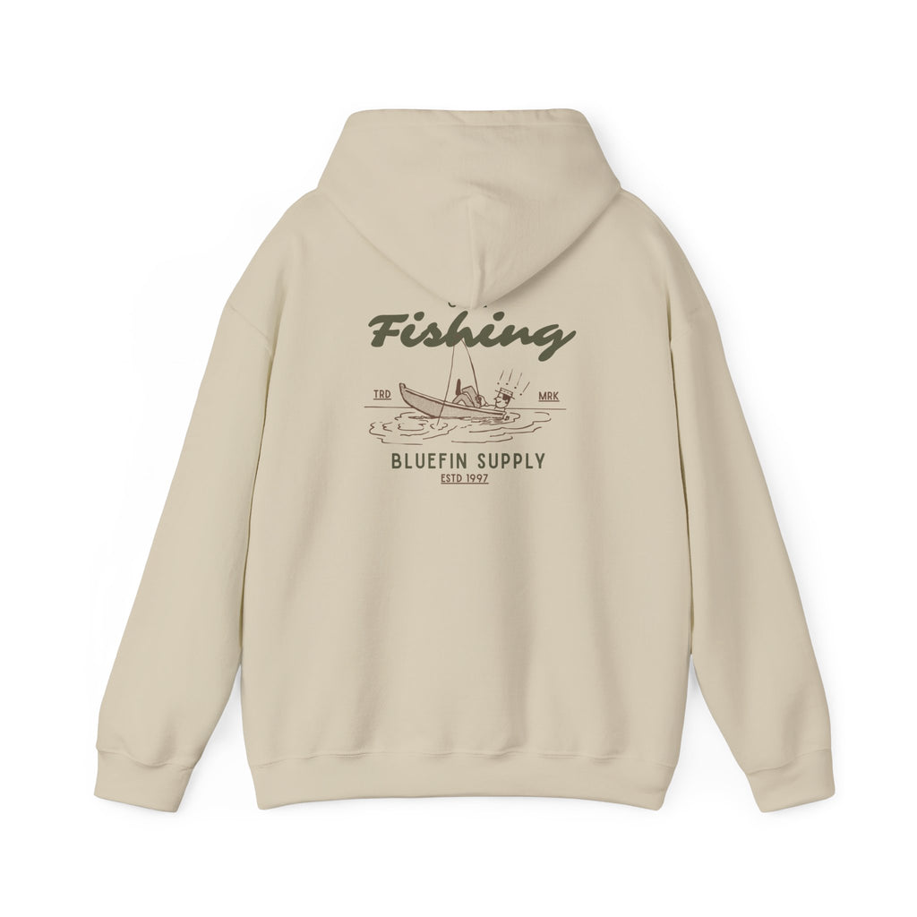 Fishing Hoodie — Vintage Bluefin Supply Boat Graphic
