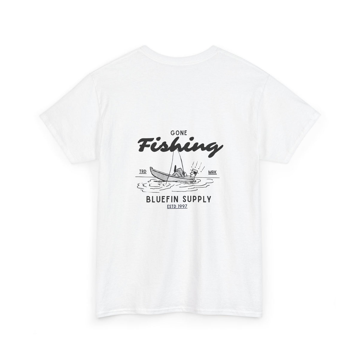 Fishing T-Shirt — "Gone Fishing" Boat Graphic Tee (Bluefin Supply)
