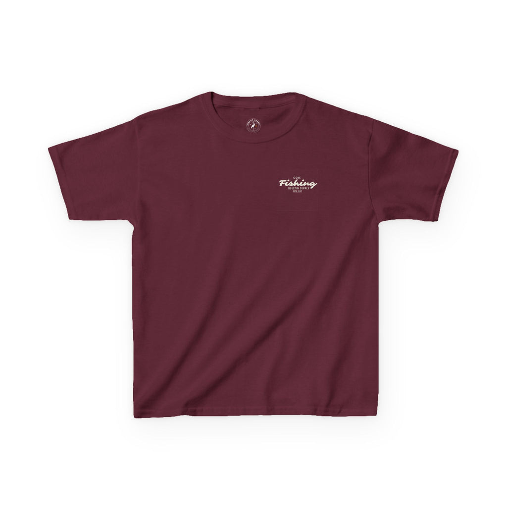 Kids Fishing Tee — "Gone Fishing" Boat Graphic Kids Shirt