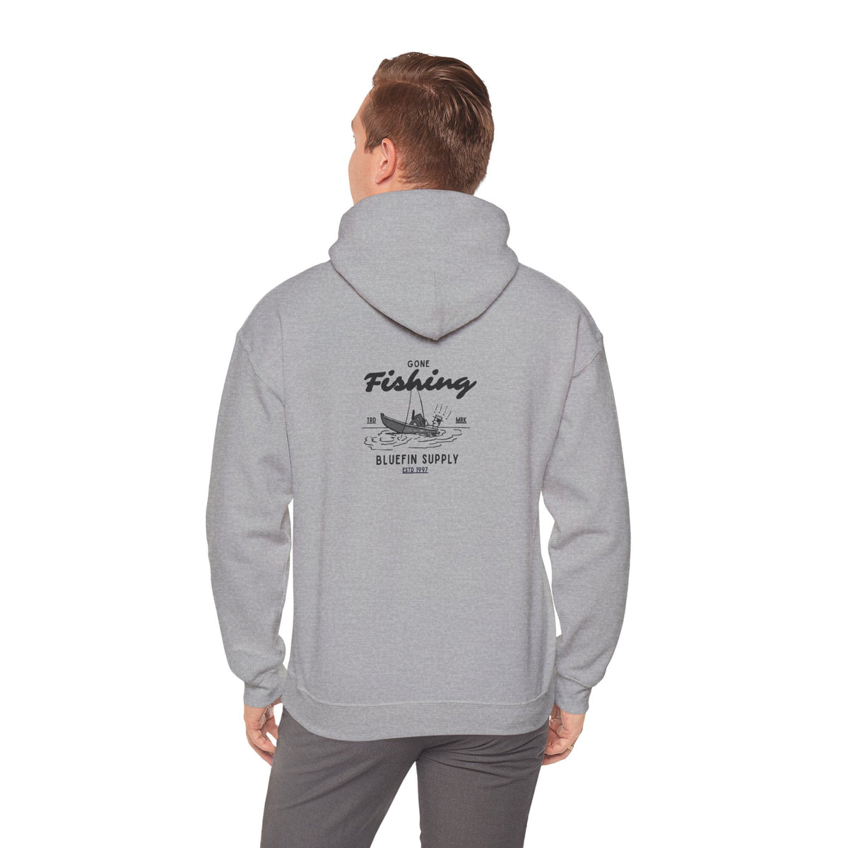 Fishing Graphic Hoodie — 'Gone Fishing' Boat & Fish Back Print