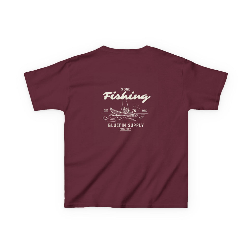 Kids Fishing Tee — "Gone Fishing" Boat Graphic Kids Shirt