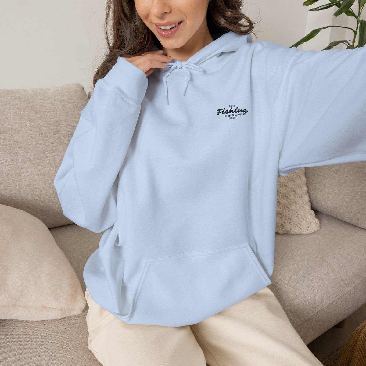 Fishing Graphic Hoodie — 'Gone Fishing' Boat & Fish Back Print