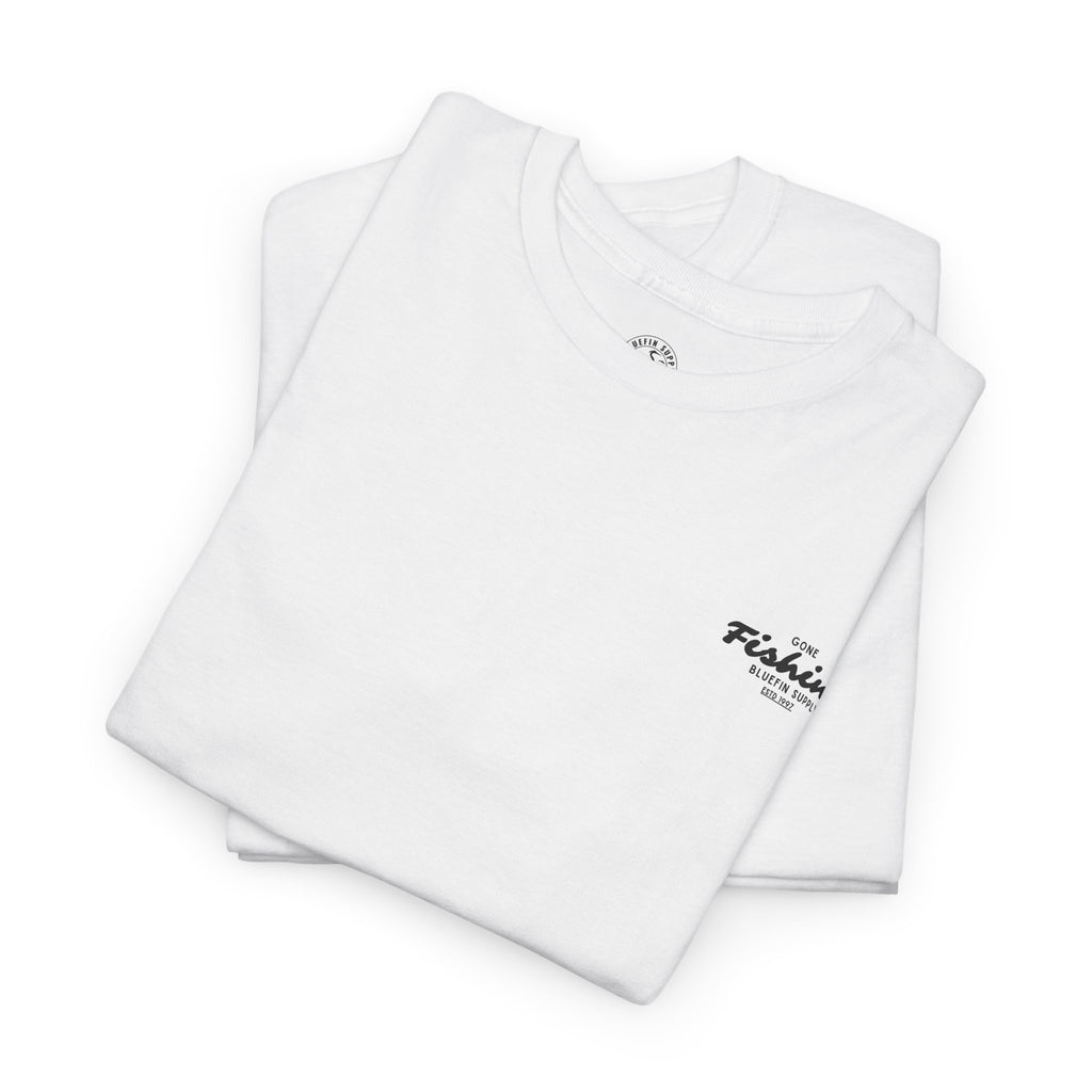 Fishing T-Shirt — "Gone Fishing" Boat Graphic Tee (Bluefin Supply)