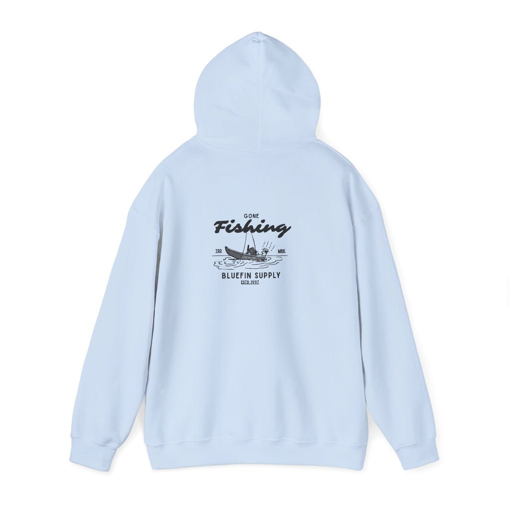 Fishing Graphic Hoodie — 'Gone Fishing' Boat & Fish Back Print
