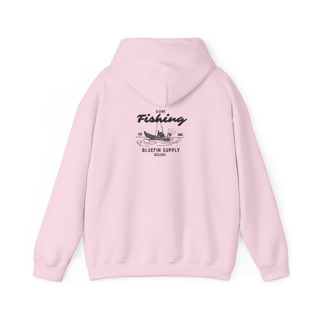 Fishing Graphic Hoodie — 'Gone Fishing' Boat & Fish Back Print