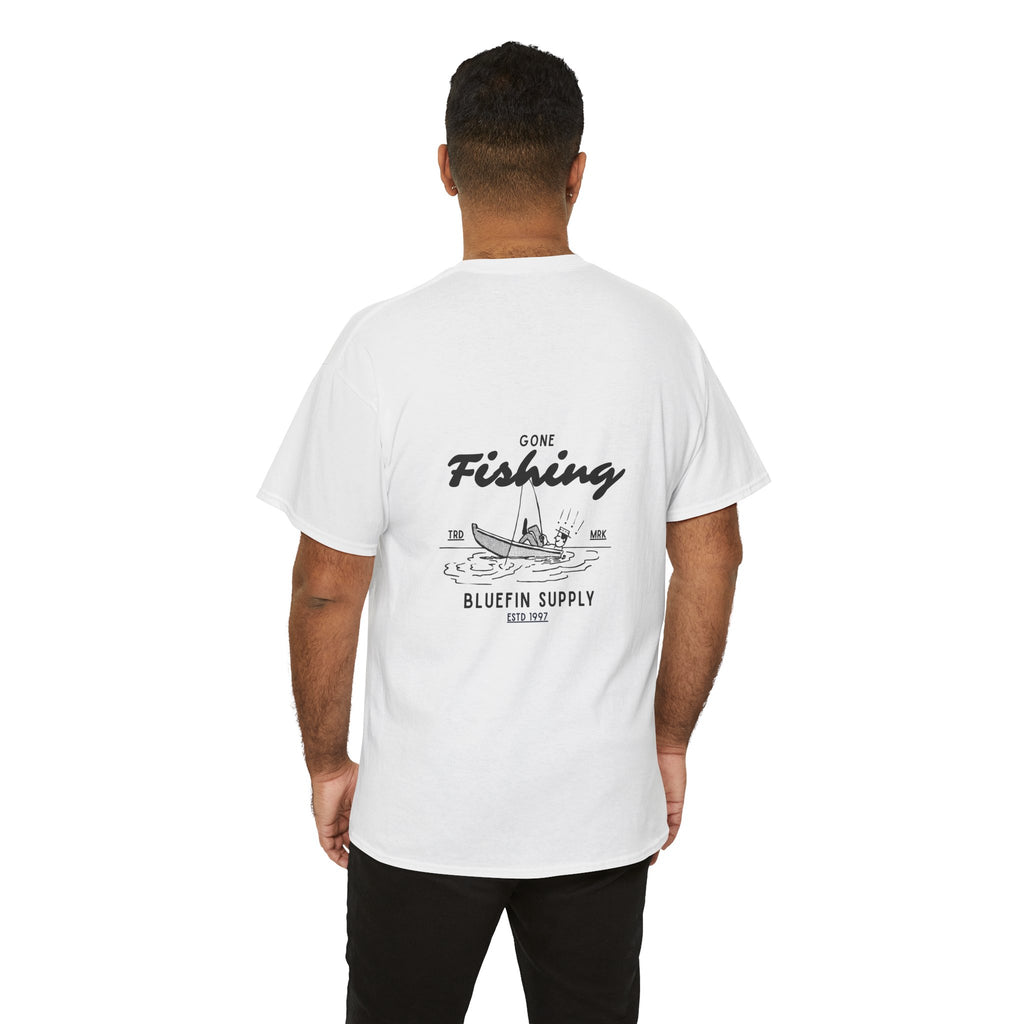 Fishing T-Shirt — "Gone Fishing" Boat Graphic Tee (Bluefin Supply)