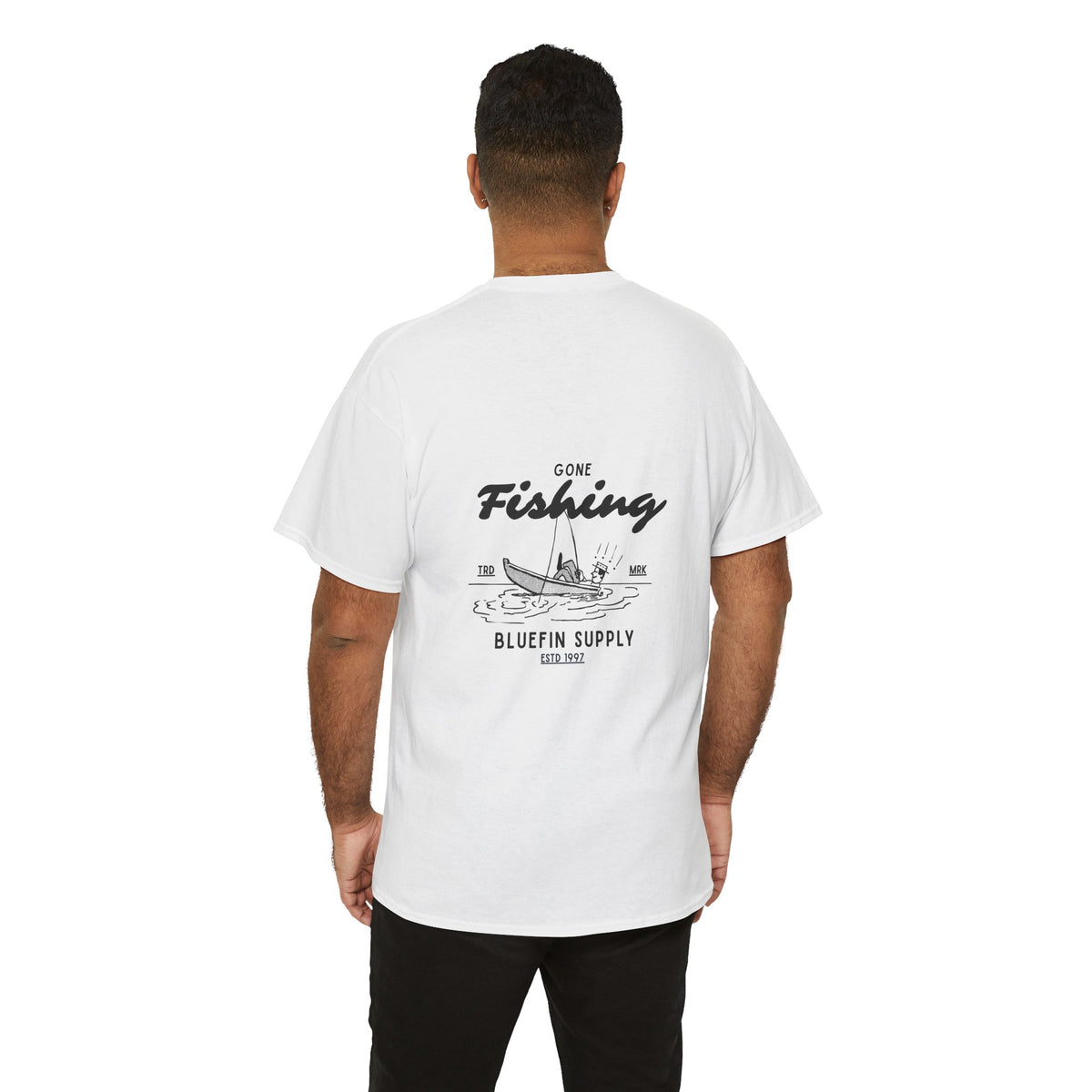 Fishing T-Shirt — "Gone Fishing" Boat Graphic Tee (Bluefin Supply)